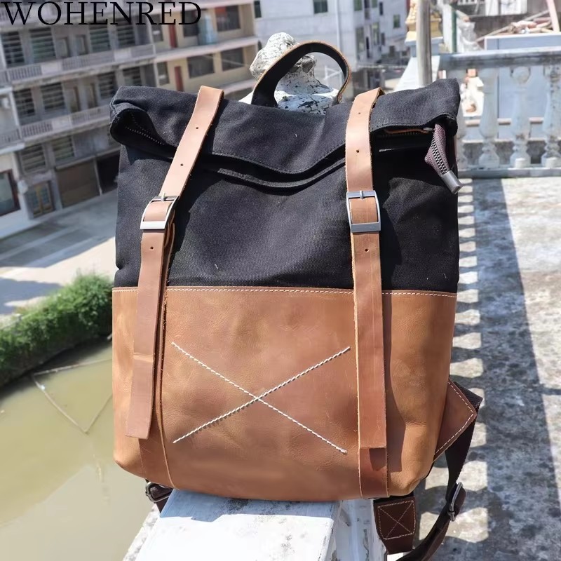 Mochila de lona encerada para  - Leather Backpack Vintage reseña y precio