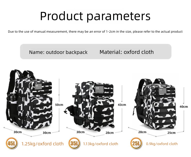 Mochila Táctica de 45L/35L/25L - Hiking Backpack Waterproof reseña y precio